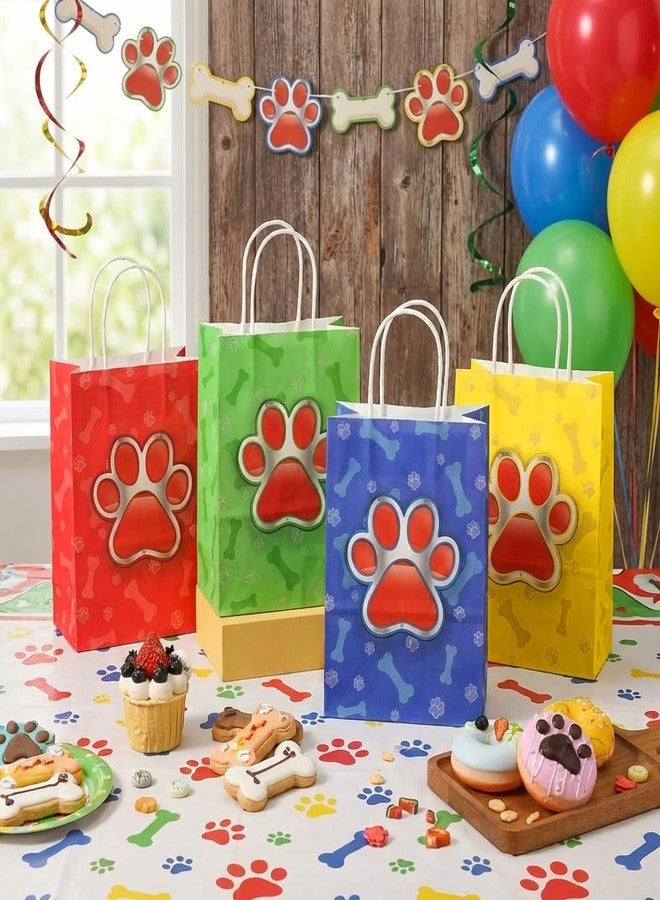 JOYGATHER 24 Pcs Paw Printed Party Favors Bags with Handles, Dog Goodie Gift Candy Treat Paper Bags with 4 Different Types for Baby Shower Birthday Party - Image 4